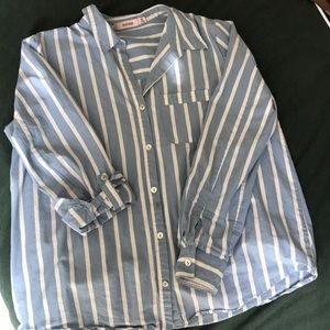 Blue and white striped button down